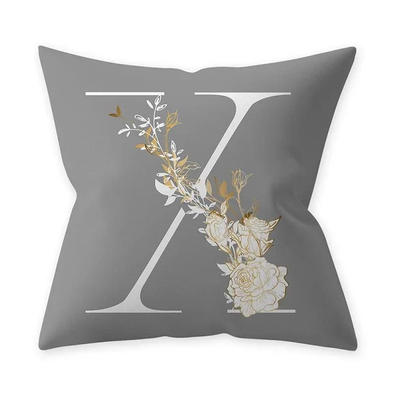 Grey Alphabetic Cushion Cover Polyester Cushion Cover Flowery Print Sofa Decoration Cushion  Home Decor Pillow Cover 45x45cm