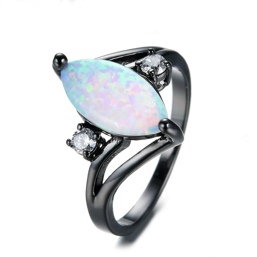 

Green sky European and American simple wish eBay horse eye Opal oval S-shaped white zircon ring No. 11