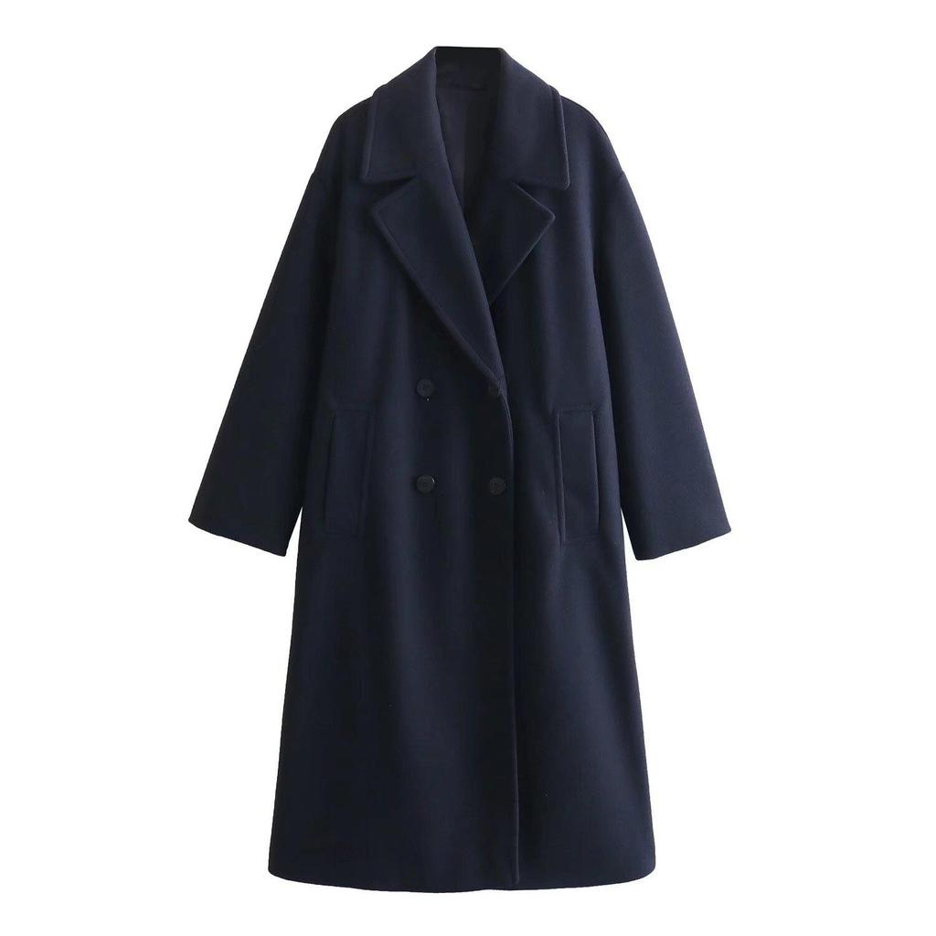 Elegante Cappotto Moda Donna Tasche a Filo Anteriori Lana Morbida Manica Lunga Capospalla Taglie Forti