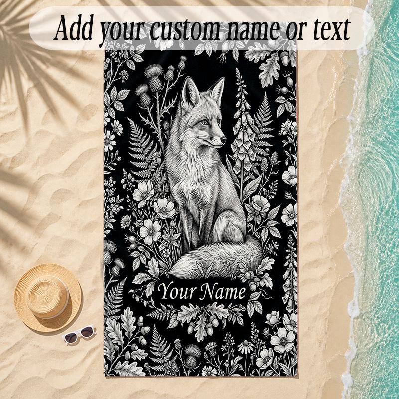 Fox Theme Soft Beach Towel Personalized Custom Name Text Towel Portable for Beach Pool Travel