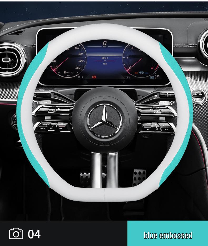 Genuine Leather Nappa Anti-Slip Steering Wheel Cover - Universal Fit, Embossed, Wear-Resistant, Comfortable for All Seasons