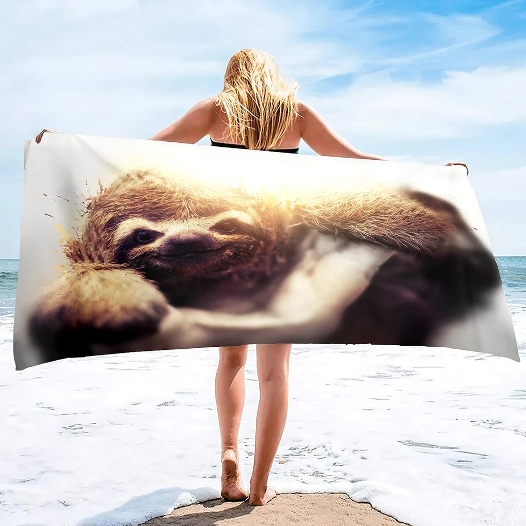 Schattige Luiaard Vakantie Buiten Strandlaken Microvezel Zacht Groot Douchelakens Multifunctioneel Zeer Absorberend voor Badkamer, Zwembad