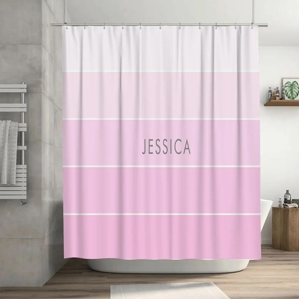Customizable Pink Bath Curtain Personalized Shower Curtain with Name Beautiful Home Decor Item for Girls and Women's Bathroom