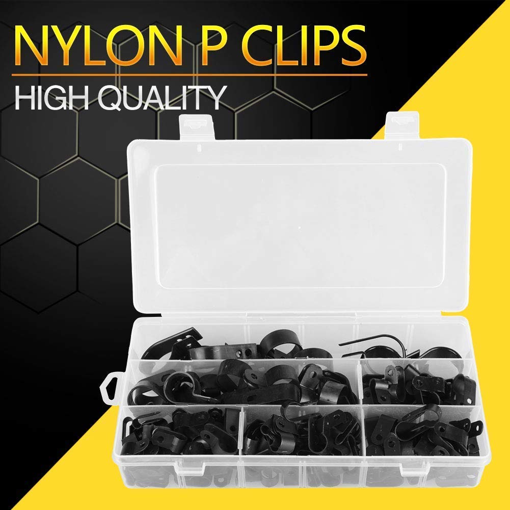 200Pcs  Nylon Plastic R-Type Cable Clamps 3/16" 1/4" 3/8" 1/2" 3/4" 1" Clips Fasteners Assortment for Cable