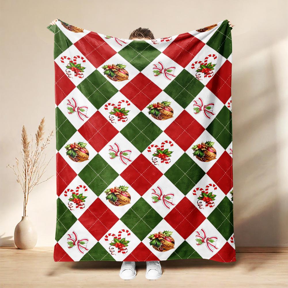 Christmas Flannel Blanket Santa Claus Puppy Soft Milu Deer, Warm Throw Blanket Winter New Year Gift For Kids, Couch Sofa Decor