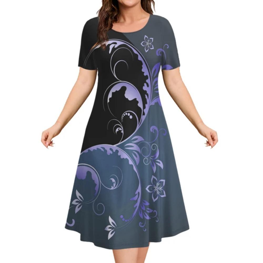 Estampa floral feminina elegante vestido midi, roupas femininas de manga curta extragrande, moda verão, 2024