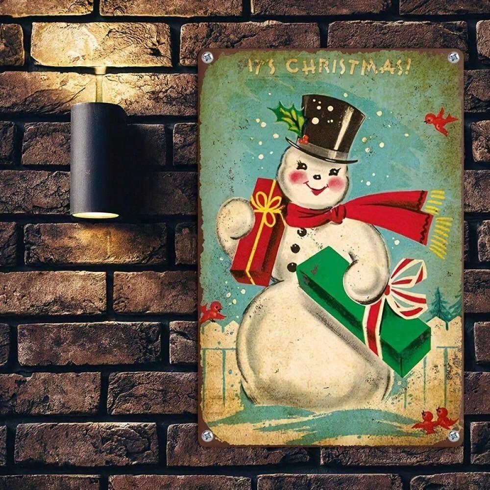 Vintage Snowman Metal Wall Art Outdoor Christmas Decor Pre Drilled Holiday Yard Sign