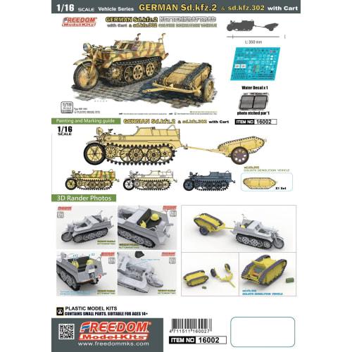 Freedom Model Kits 1/16 Scale World War II German Sd.kfz.2 Kettenkraftrad and Sd.Kfz.302 Goliath Light Explosive Transport Vehicle Cart Set, Plastic M