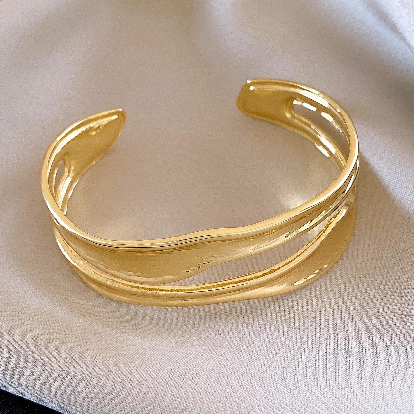 European and American irregular double-layer hollow opening bracelet fashionable personality simple bracelet jewelry