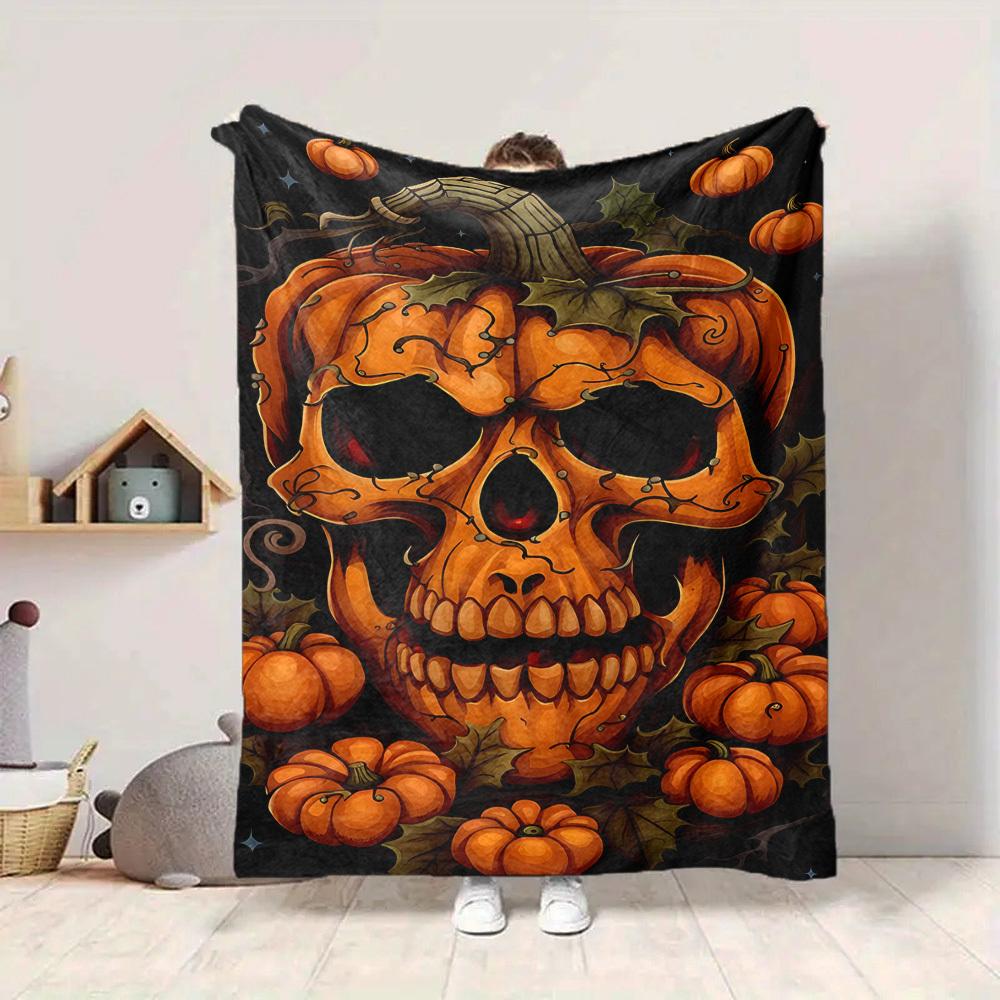 1pc Halloween pumpkin skull Blanket Lightweight Flannel Blanket Throw Blanket For Sofa, Bed, Travel, Camping yy2509026203