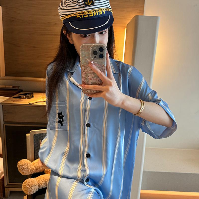 

High-quality niche light luxury Little Black Panther, refreshing and cool in summer, ice silk can be worn outside, shirt skirt, sleeping silkworm silk One size fits all