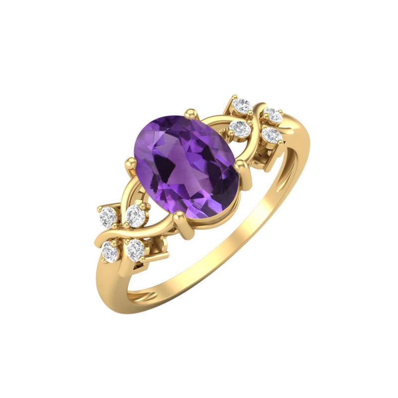 

8X6MM Oval Amethyst Gemstone 925 Sterling Silver Gold Plated Solitaire Vine-Inspired Women Wedding Ring 10 жовтий