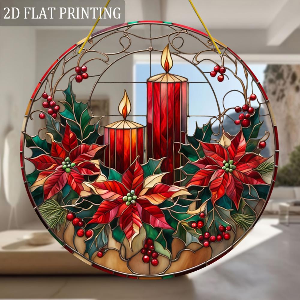 2D plochá akrylová halloweenská vánoční poinsettia dekorace vánoční lapač slunce (8 "x 8"), barevný svícnový přívěsek k zavěšení do okna