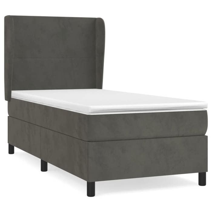 VidaXL Divan Bed and Mattress Dark Grey 90x200 Cm Velvet - Model 3129070