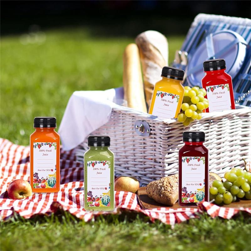 M-Modern-12Pcs Plastic Juice Bottles With Tamper Evident Caps, Reusable Clear Juice Containers With Labels, Funnel And Brush