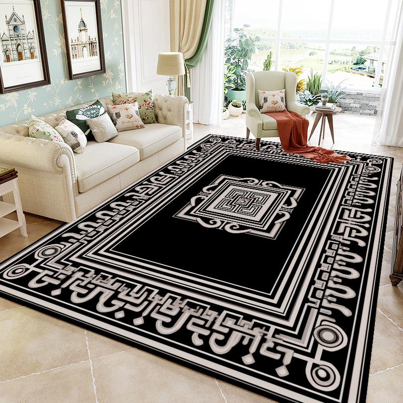 Luxury Black Frame Living Room Carpet Sofa Table Side Large Area Rug European Bedroom Decoration Rugs Hall Study Decor Floor Mat