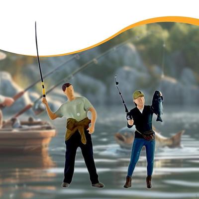2 Pieces 1/64 Scale Fishing Figures Character Miniatures Scene Novelty Art Collectible Male