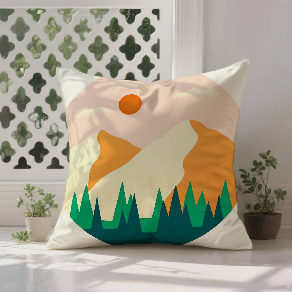 

Classic Sunrise Cartoon Pillow Case Anti-dustmite Pillowcase Invisible zipper silky Sofa cushion cover 12x12Inch