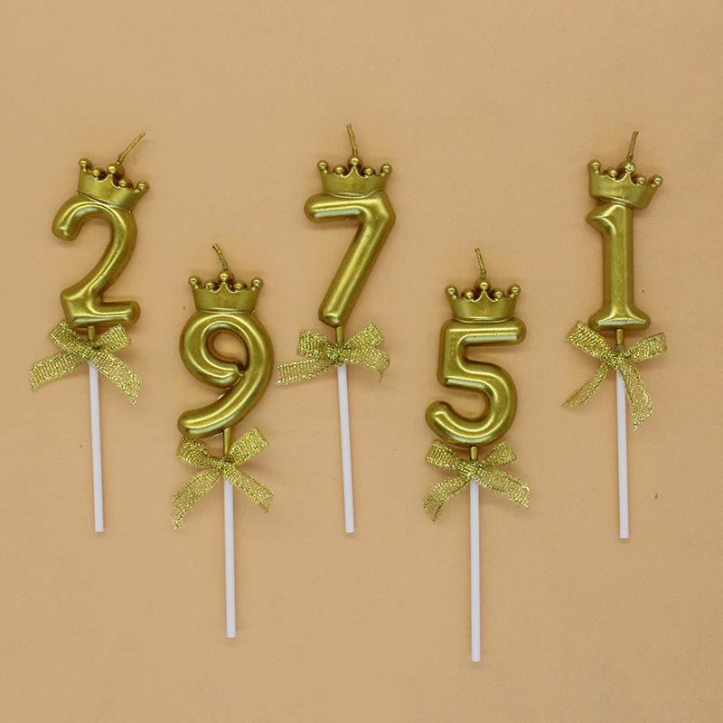Creative Golden Crown Bow Number 0-9 Candle Birthday Party Arrangement Cake Decoration Candle