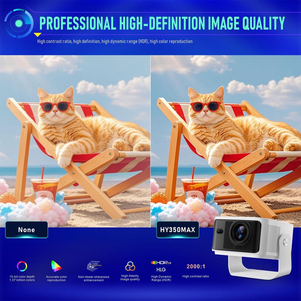 HY350MAX Portable Mini HD 1080 Projector for Home Theater and Office Use