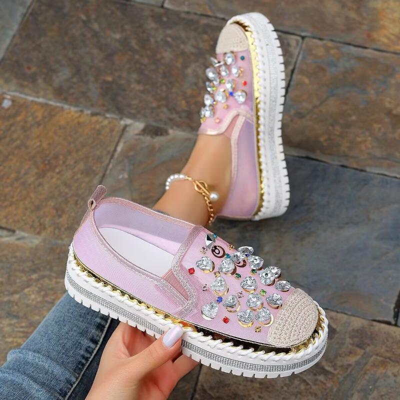 Fisherman Shoes Spring New Flat-soled Single Shoes One Pedal Lazy Rhinestone Straw Platform Shoes Children