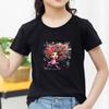 Kids Cotton T Shirt Colorful Hair Girl Running With Black Puppy Print Crew Neck Short Sleeve Tee Casual Boys Girls Summer Tops