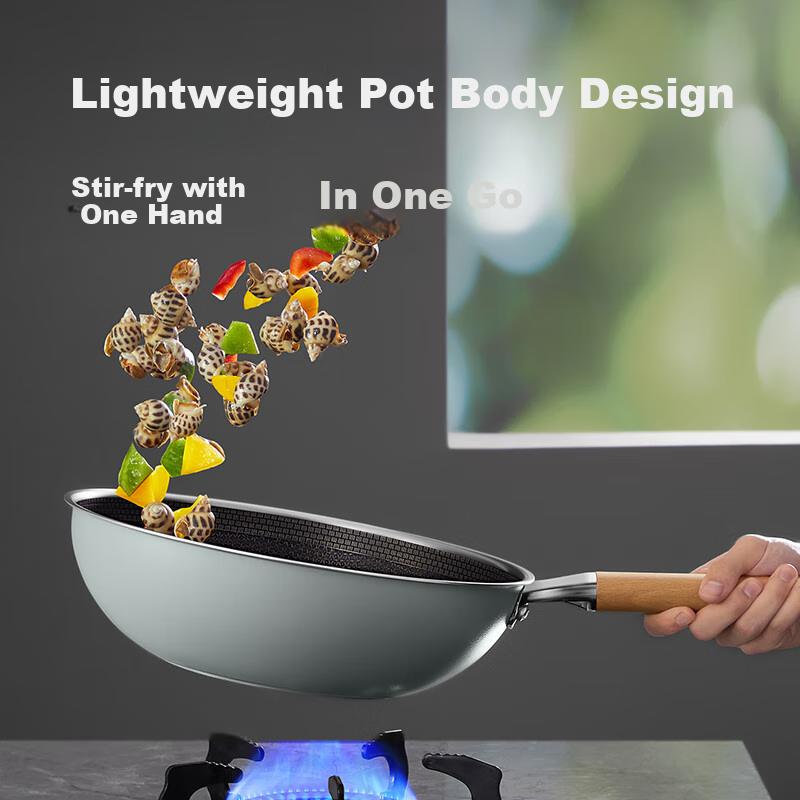COOKER KING Wok, 316L Stainless Steel Frying Pan, Non-Stick Flat Bottom Stir-Fry Pan 32cm, Visible Lid, Suitable for All Stoves