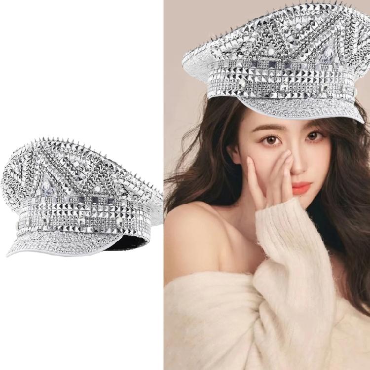 Gleaming Headwear Hat Sparkly Captain Hat Crystal Sailor Hat for Music Festivals