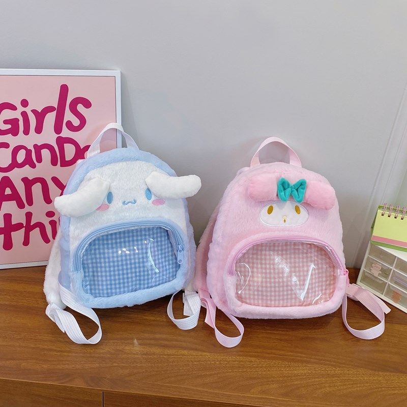 Backpack Sanrio Cinnamoroll Kuromi Plush Large Capacity Cute Cartoon Kawaii Shoulder Bag For Girls Student School Travel Daily