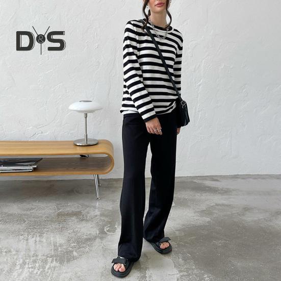 Dámské topy Kulatý výstřih Dlouhý rukáv Svetr s pruhovaným potiskem Volný střih Pružný Retro Pletené topy Denní nošení