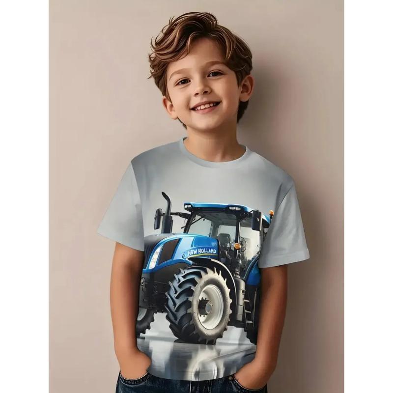 ETST50 Coole 3D Tractor Print Kinderkleding Jongens T-shirt Korte Mouw Mode Kinder Zomerkleding Buiten Actieve Kinderkleding 100