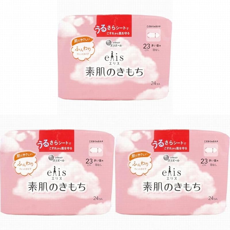 

[3 bags set] Eris Feeling of bare skin Fluffy fit type Large daytime use No wings 23cm 24 pieces 3 bags Total of 72 pieces Urusara sheet sanitary