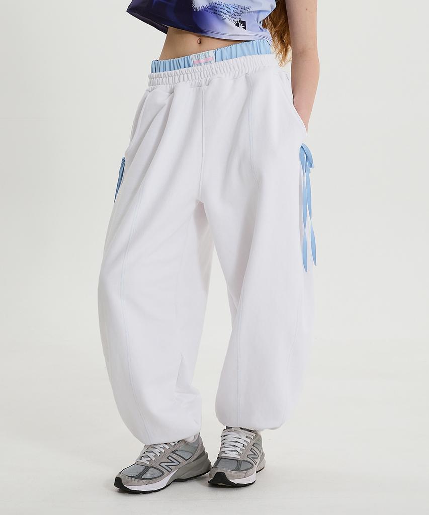 WAIKEI Double Banding Ribbon Sweatpants Cream