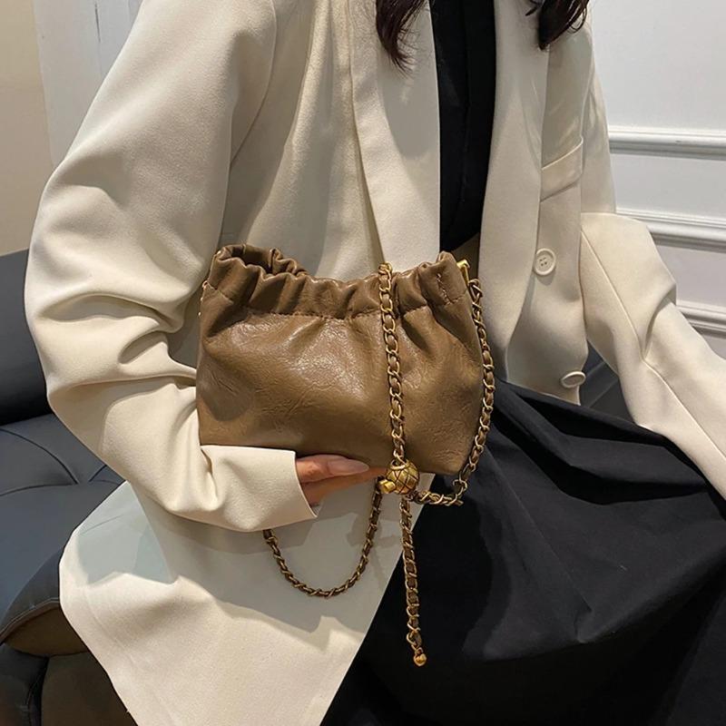 Women's Crossbody Tote Bag PU Leather Hobo Bag Fashionable Retro Bucket Bag Korean High-End Chain Crossbody Bag
