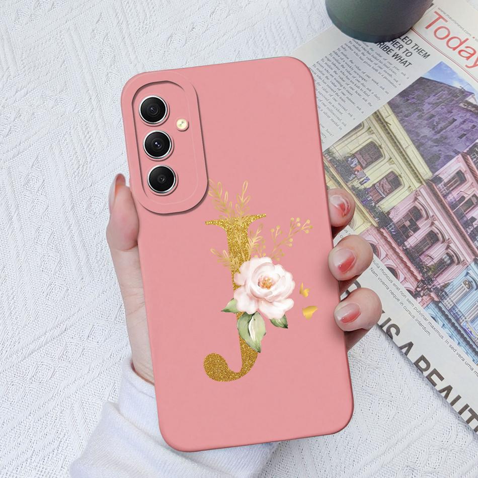 Phone Case For Samsung Galaxy A34 A33 A32 Elegant Rose Letter Soft Liquid Silicone Sqare Back Cover For Samsung A 34 33 32 Shell