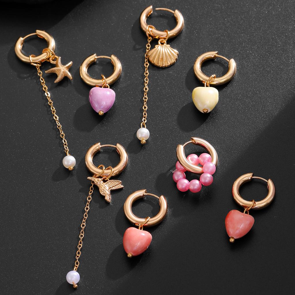 Asymmetrical Drop Hoop Earrings with Detachable Charms Set of 4 Styles for Women