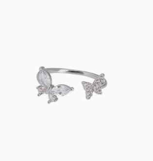

Open-face butterfly ring, a popular, affordable luxury double zircon butterfly ring. One Size
