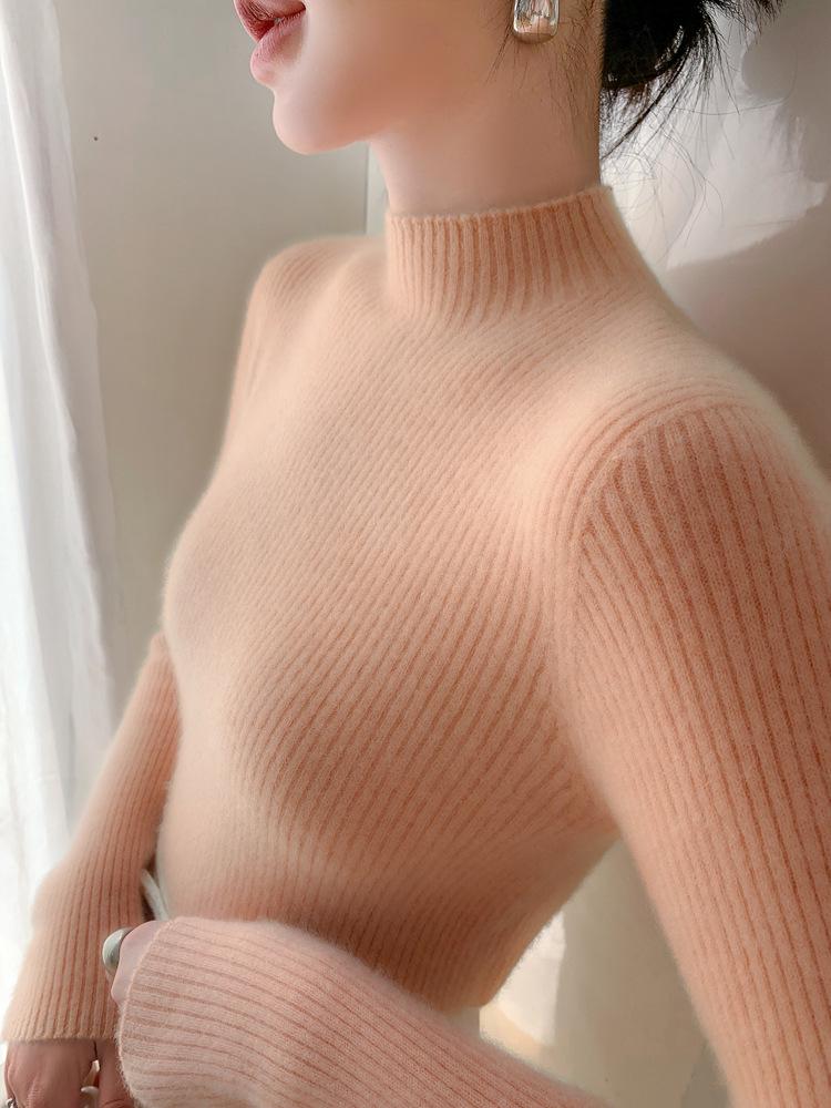 Women's Slim-Fit Cashmere Half-High Neck Sweater - Versatile Autumn/Winter Knit Top