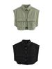 Women's Sleeveless Cardigan: Plain Color, Large Pockets, Polo Collar, Denim Top, High-Quality Feel
