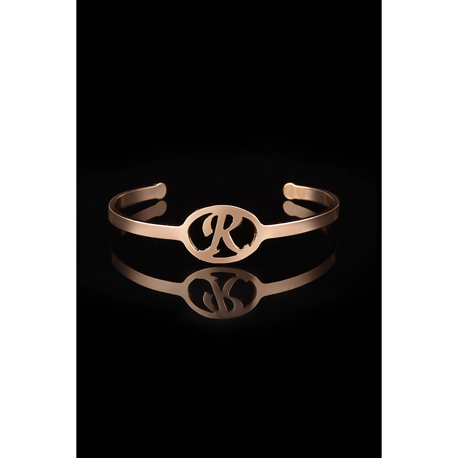 

Steel Rose Gold Women s R Letter Cuff Bracelet