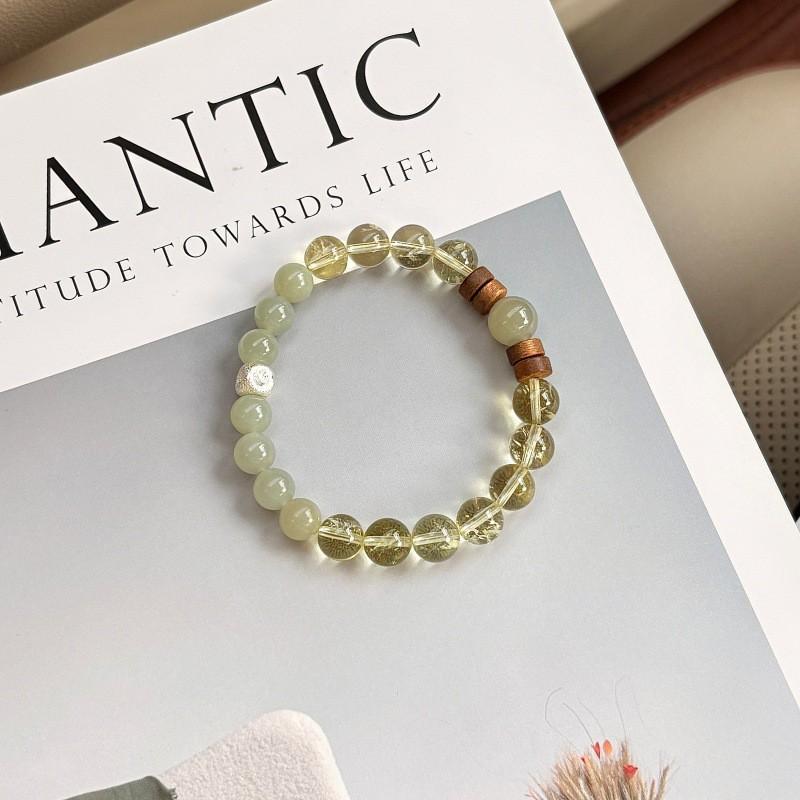 Handmade Natural Hetian Jade Lemon Yellow Crystal Bracelet Women Agarwood Wood Beads New Chinese Style Jewelry