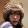 Cute bear wool hat women's winter plush warm fluffy autumn and winter big head circumference knitted hat