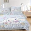 3pcs Blue Cinnamoroll and Bear Quilt Cover Set (1 Quilt Cover + 2 Pillowcases Without Pillow Core), High-Definition Printing for Home and Dormito