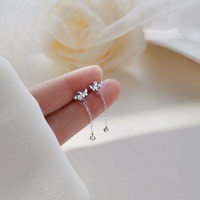 Tassel Butterfly Stud Earrings Women's Light Luxury Simple Flash Diamond Earrings Rear Hanging Type