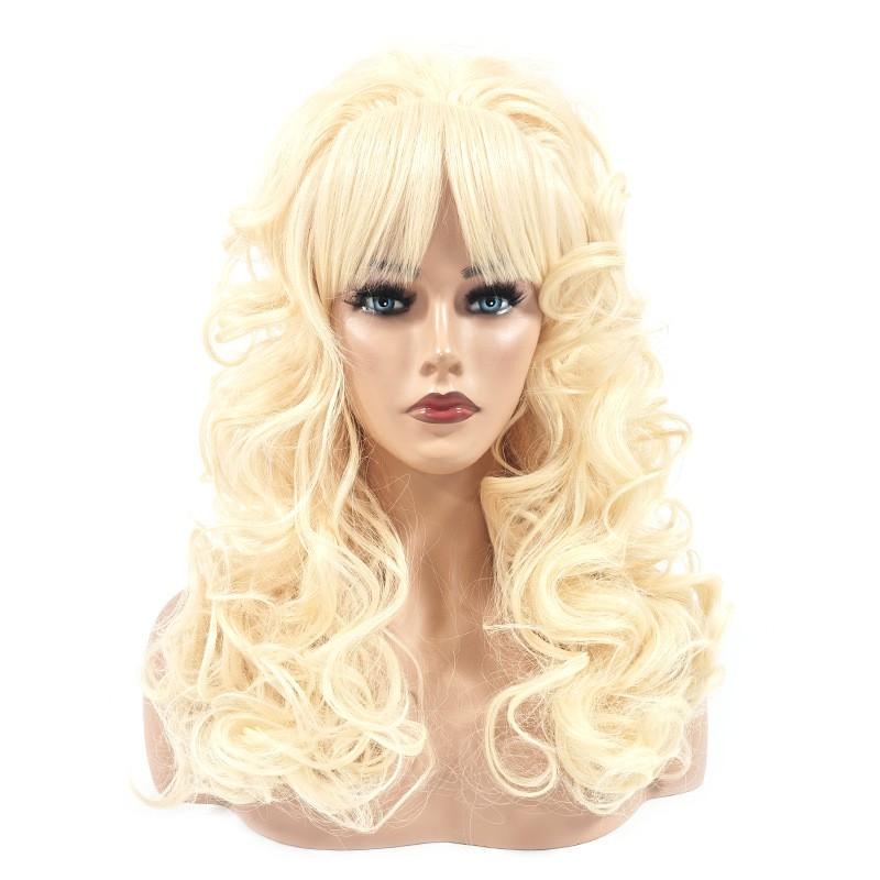 Dolly Parton Cosplay Wig Golden Long Curly Hair Full Cap Synthetic Women Performance Costume