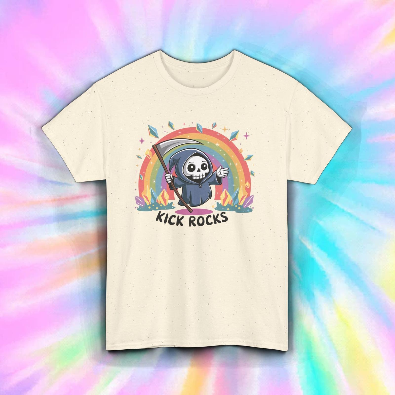Kick Rocks Shirt Funny Grim Reaper Rainbow Cute Sarcastic Attitude Tee S-5XL S разноцветный
