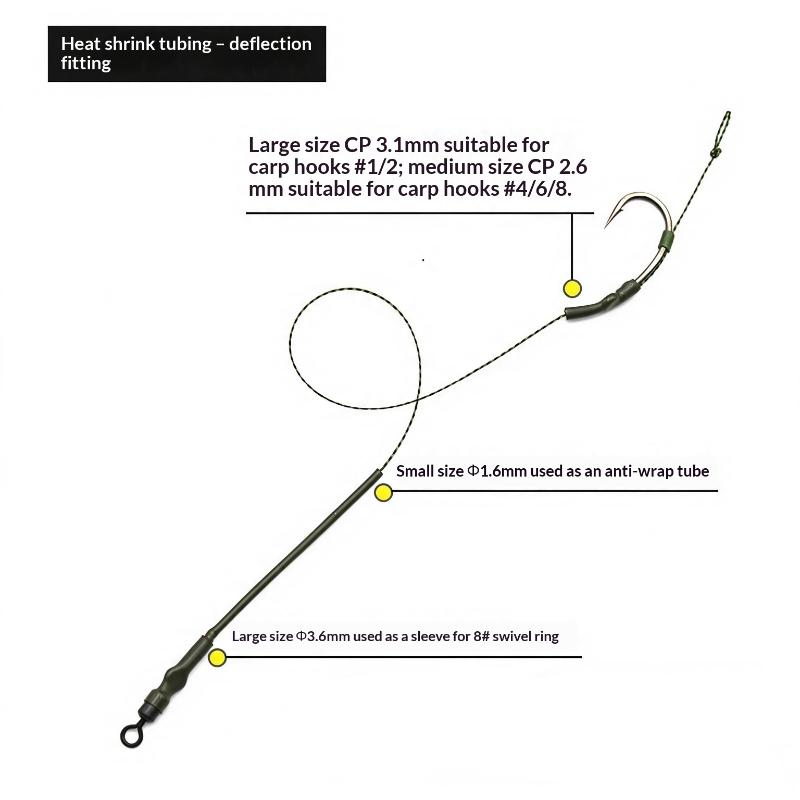 100Pcs Carp Fishing Heat Shrink Tube Kit Anti-Tangle Hook Sleeves Hair Rig Accessories Durable Fishing Tackle