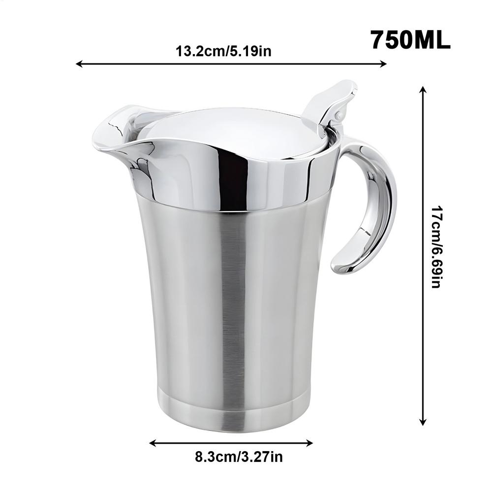 

Stainless Steel Gravy Boat with Lid Double Wall Insulated Thermal Jug 750ml Gravy Jug Kitchen Seasoning Pot Sauce Container серебряный