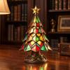 Exquisite Resin Craft Ornaments Christmas Tree Table Lamp, Stained Glass Effect LED Night Light, Colorful Desktop Holiday Decorations Bedside