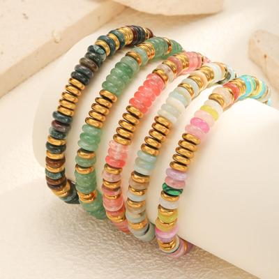 Handgefertigtes Y2K Perlenarmband mit bunten Natursteinen für Damen, Wasserdichtes Heilendes Yoga Gesundes Spirituelles Armband